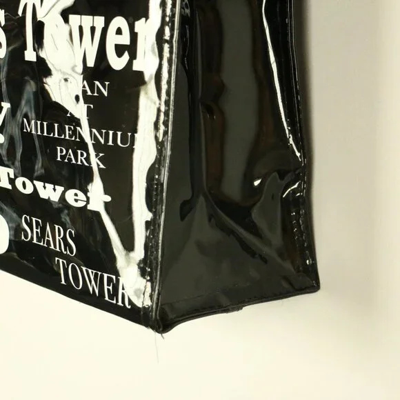 Chicago Landmark Vinyl Tote Bag, Shopping Bag, Souvenir Tote, Black and White - Picture 2 of 10